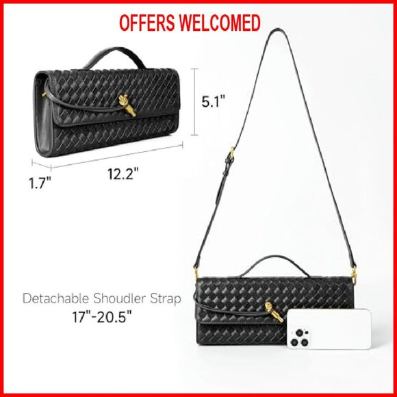 Woven Vegan Leather Suede Evening Clutch Crossbody Bag Adjustable Strap